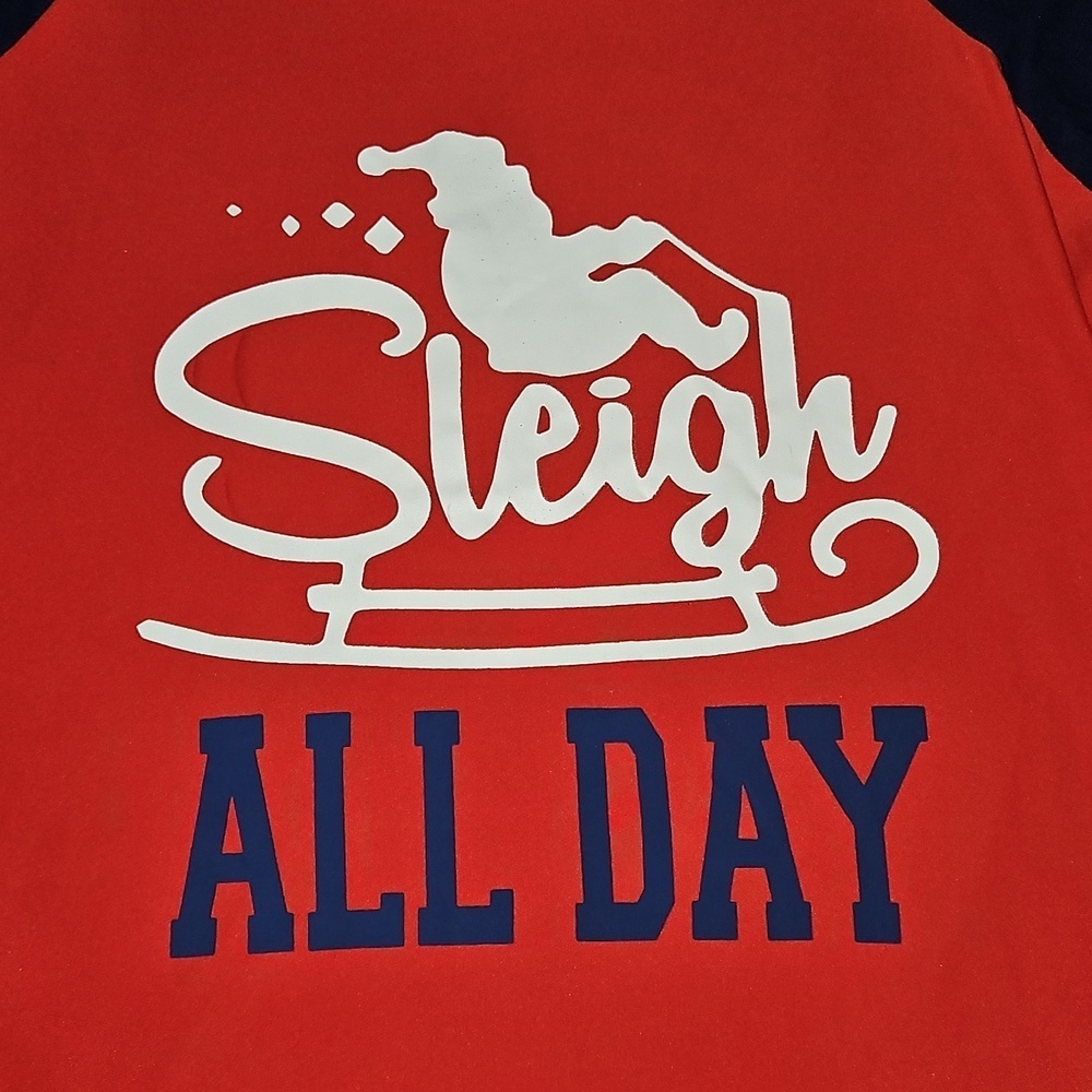 5 More Minutes Womens Sleigh All Day Red Navy White Santa Claus Top Size Medium - Picture 2 of 11